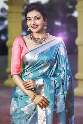 Amrut Collection Woven Banarasi Silk Blend Saree(Blue)