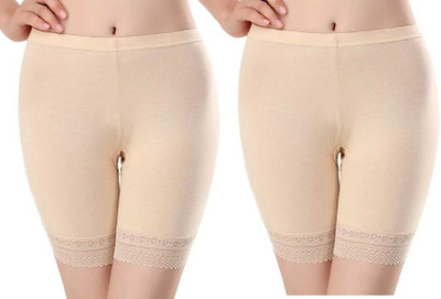 Apraa & Parma Solid, Self Design Women Beige Basic Shorts, Regular Shorts, Cycling Shorts