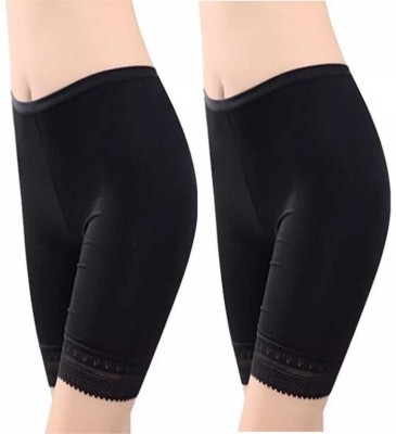 Apraa Solid, Self Design Women Black Basic Shorts, Regular Shorts, Cycling Shorts