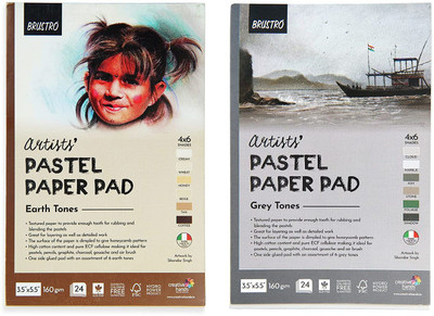 BRuSTRO Artists' Pastel Paper Pad Set of 2, 24 Sheets (160 GSM) Each Sketch Pad(24 Sheets, Pack of 2)