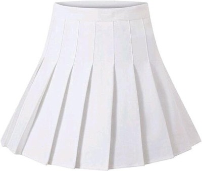 Cara Cola Solid Women Pleated White Skirt