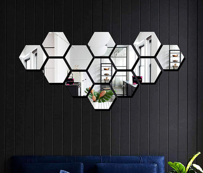 Asmi Collections 12 cm Silver Hexogon Acrylic Mirror Self Adhesive Sticker(Pack of 13)