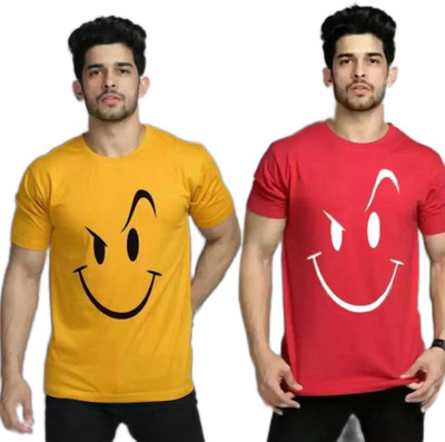 CLOFLIX Printed Men Round Neck Red, Yellow T-Shirt