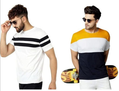 ATTITUDE START OF FASHION Self Design Men Round Neck Multicolor, White T-Shirt
