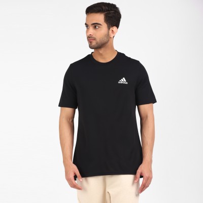 ADIDAS Solid Men Round Neck Black T-Shirt