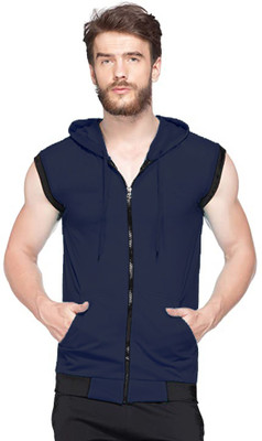 Moordale Solid Men Hooded Neck Dark Blue T-Shirt