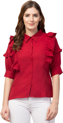 ATIMUNA Formal Solid Women Red Top