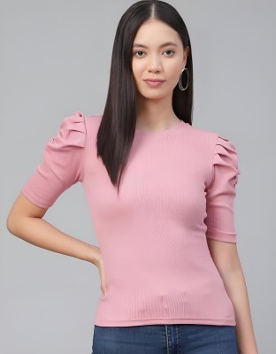 MHT Casual Solid Women Pink Top