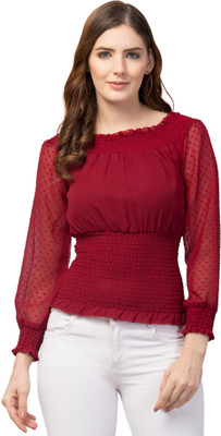 ATIMUNA Party Solid Women Red Top