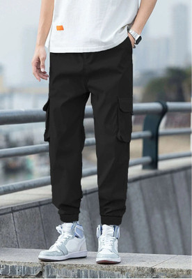 M7 By Metronaut Solid Men Black Track Pants