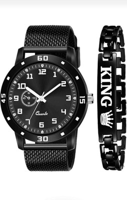 RVSSALES RVSSALES FANCY PU NUMBER WATCH WITH KING BRACELET FOR MAN (BLACK) Analog Watch  - For Men