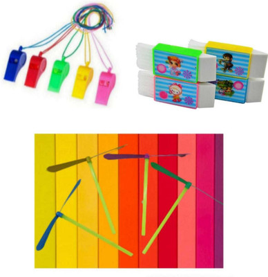 imtion 3 IN 1 ( 10 Air flying + 5 Seeti toy + 4 Pcs 3 In 1 Sharpener,eraser )