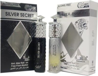 Manasik SILVER SECRET & SILVER SUMMIT Alcohol - Free Attar Roll On 6ml . ( COMBO SET ) Floral Attar(Floral)