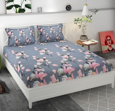 K.D.S COLLECTIONS 140 TC Microfiber Queen Floral Flat Bedsheet(Pack of 1, Multicolor)