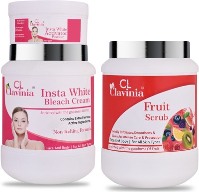 CLAVINIA Insta White Bleach Cream 1 Kg + Fruit Scrub 1000 ml ( Pack Of 2)(2 Items in the set)