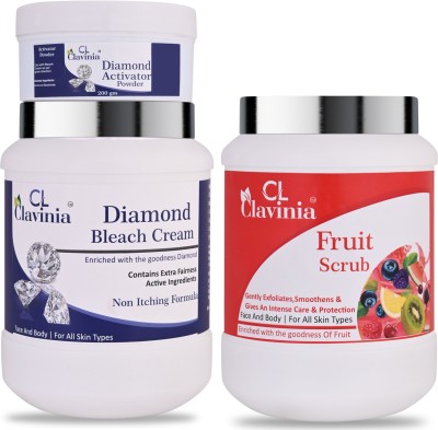 CLAVINIA Diamond Bleach Cream 1 Kg + Fruit Scrub 1000 ml ( Pack Of 2)(2 Items in the set)