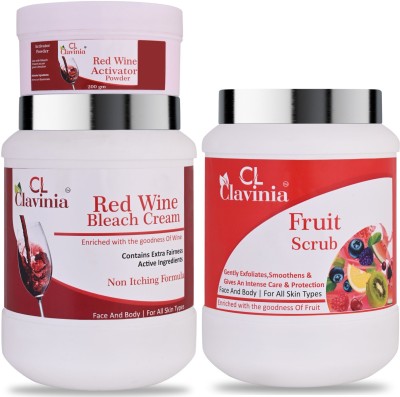 CLAVINIA Red Wine Bleach Cream 1 Kg + Fruit Scrub 1000 ml ( Pack Of 2)(2 Items in the set)