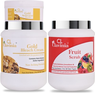 CLAVINIA Gold Bleach Cream 1 Kg + Fruit Scrub 1000 ml ( Pack Of 2)(2 Items in the set)