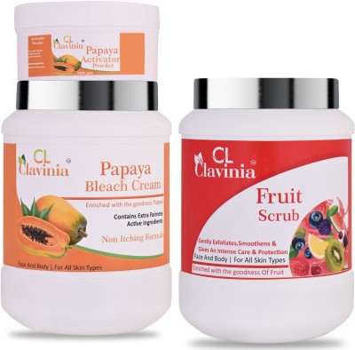 CLAVINIA Papaya Bleach Cream 1 Kg + Fruit Scrub 1000 ml ( Pack Of 2)(2 Items in the set)