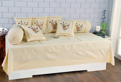 Rj Products Cotton Embroidered Diwan Set(Beige)