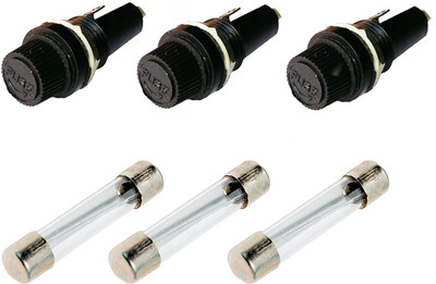 Ovicart 6.35x25mm Fuse Holder With 250V Fast 2A Glass Fuse (Pair of 3) Electrical Fuse(2 A)