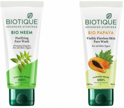 BIOTIQUE FRESH NEEM , PAPAYA 100 ML (PACK OF 2) Face Wash(200 ml)