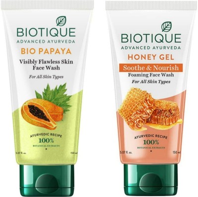 BIOTIQUE BIO PAPAYA , BIO HONEY GEL ML (PACK OF 2) Face Wash(300 ml)