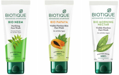 BIOTIQUE FRESH NEEM , PAPAYA , MORINING NECTOR 50 ML (PACK OF 3) Face Wash(150 ml)
