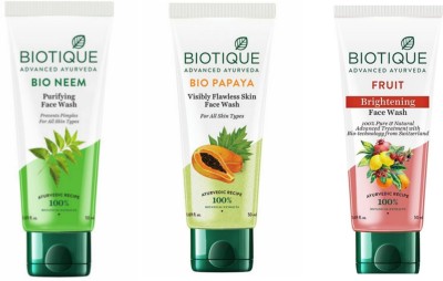 BIOTIQUE FRESH NEEM , PAPAYA , FRUIT 50 ML (PACK OF 3) Face Wash(150 ml)