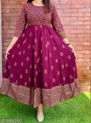 OYANIA Women Printed Anarkali Kurta(Pink)
