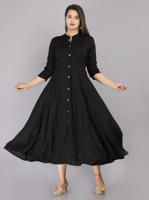 RUNICHA Women Solid Anarkali Kurta(Black)