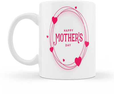Dezzbee Happy Mothers Day In Circle Heart Printed Ceramic Coffee 330 ML White Ceramic Coffee Mug(330 ml)