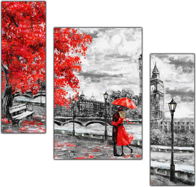 pnf Poster And Frame Eiffel Tower Lover Couple Wall Painting | For Living, Bedroom Digital Reprint 12 inch x 18 inch Painting(Without Frame, Pack of 3)
