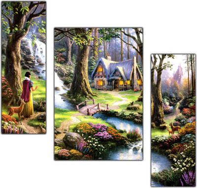 pnf Poster And Frame Hand Painted Landscape Scenery MDF Painting | Decoration Item Digital Reprint 12 inch x 18 inch Painting(Without Frame, Pack of 3)