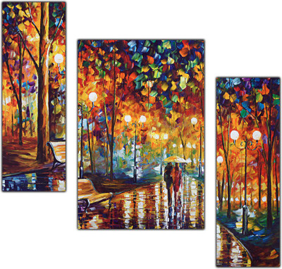 pnf Poster And Frame Hand Painted Landscape Scenery MDF Painting | Decoration Item Digital Reprint 18 inch x 12 inch Painting(Without Frame, Pack of 3)