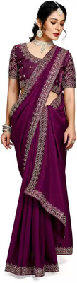 DHARMEE Solid/Plain Bollywood Art Silk Saree(Purple)