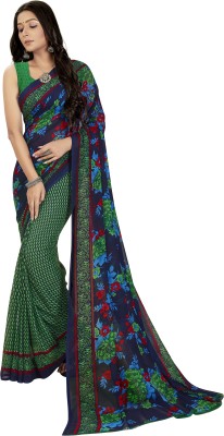 Anand Sarees Floral Print Bollywood Georgette Saree(Green, Blue)