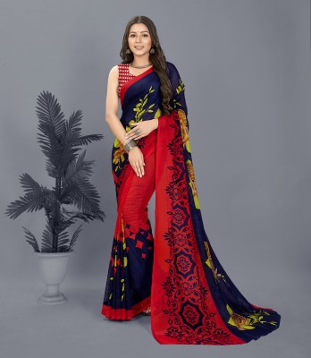 kashvi sarees Paisley, Floral Print Bollywood Georgette Saree(Red, Blue)