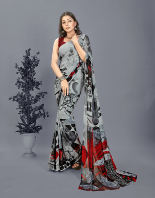 Anand Sarees Geometric Print Bollywood Georgette Saree(Grey)