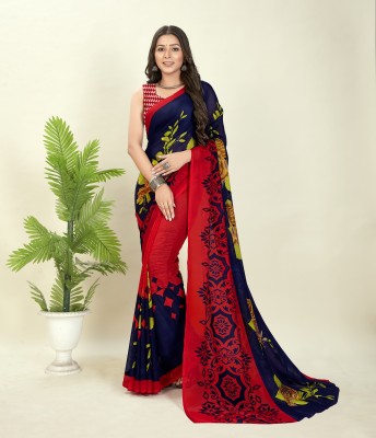 Anand Sarees Paisley, Floral Print Daily Wear Georgette Saree(Red, Blue)