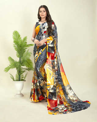 Anand Sarees Geometric Print Daily Wear Georgette Saree(Grey)