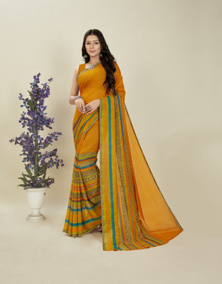 Anand Sarees Paisley, Striped, Floral Print Daily Wear Georgette Saree(Yellow)