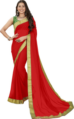 kashvi sarees Embellished, Solid/Plain Bollywood Chiffon Saree(Red)