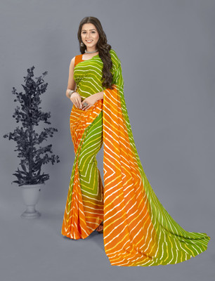 Anand Sarees Printed, Striped Bollywood Georgette Saree(Green, Orange)