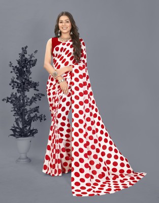 kashvi sarees Polka Print Bollywood Georgette Saree(Red)