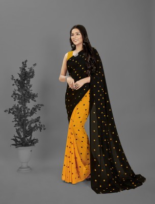 Anand Sarees Polka Print Bollywood Georgette Saree(Black, Yellow)