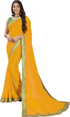 Anand Sarees Embellished, Solid/Plain Bollywood Chiffon Saree(Yellow)