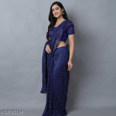 BRAHMANI TEXTILE Self Design Bollywood Net Saree(Blue)
