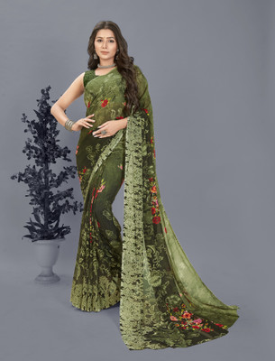 Anand Sarees Floral Print Bollywood Georgette Saree(Green)