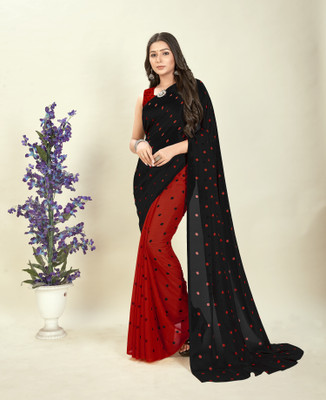 Anand Sarees Polka Print Daily Wear Georgette Saree(Red, Black)